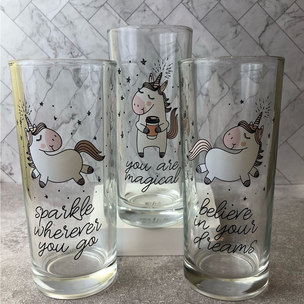Set of 3 Unicorn Highball Glasses